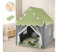 Costway Tenda da gioco per bambini con tappetino lavabile, Tenda castello fatato con luci a forma di stella Verde