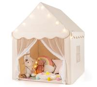 COSTWAY Tenda da Gioco per Bambini, Tenda Castello con Tappetino Lavabile, Luci a Forma di Stella, per Interno ed Esterno, 105 x 121 x 136 cm (Stile 2 Beige)