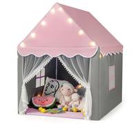COSTWAY Tenda da Gioco per Bambini, Tenda Castello con Tappetino Lavabile, Luci a Forma di Stella, per Interno ed Esterno, 105 x 121 x 136 cm (Stile 2 Rosa)