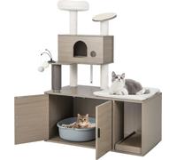 COSTWAY tiragraffi con lettiera e grotta, albero per gatti 2 in 1, albero per arrampicarsi, 95x55,5x132cm