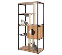 COSTWAY Tiragraffi per Gatti con Struttura in Metallo 75 x 45 x 160 cm, Albero Moderno da Interno con Perch Padded Superiore, Piattaforme, Amaca e Pettine per Animali Domestici