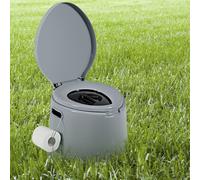 Costway Toilette da viaggio portatile per esterni leggera con secchio interno rimovibile, supporto per carta igienica rimovibile Grigio