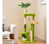 Costway Torre multi-livello per gatti con foglie artificiali e postazione imbottita, Centro attività per animali domestici Verde