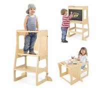 COSTWAY Torre per Bambini 3 in 1, Sgabello Montessori per Bambini con Lavagna, per Bambini 3 Anni +, Capacità di Carico 60 kg, 68 x 40 x 91 cm