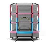 COSTWAY Trampolino Elastico Bambino in Acciaio, Tappeto Elastico Bambini da Esterno e da Interno, con Rete e Cusicnetti Antiscivolo (Rosa e blu,165 x 191 cm)
