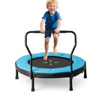 COSTWAY Trampolino Elastico per Bambini, Tappeto Elastico da Interno ed Esterno con Manubrio in Schiuma e Cuscino di Sicurezza, Ideale per Bambini 3-6 Anni, Portata 100 kg (Blu)
