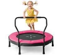 COSTWAY Trampolino Elastico per Bambini, Tappeto Elastico da Interno ed Esterno con Manubrio in Schiuma e Cuscino di Sicurezza, Ideale per Bambini 3-6 Anni, Portata 100 kg (Rosa)