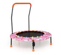 COSTWAY Trampolino per Bambini da Interno ed Esterno, Tappeto Elasctico Bambini 3-6 Anni in Acciaio con Maniglia Rimovibile, Luci LED, Cuscinetti Antiscivolo e Copertura Protettiva (Rosa)