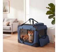 Costway Trasportino per cani e gatti con 2 tasche portaoggetti e 2 manici, Borsa per cani con morbido cuscino parte superiore apribile M Blu