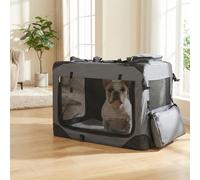Costway Trasportino per cani e gatti con 2 tasche portaoggetti e 2 manici, Borsa per cani con morbido cuscino parte superiore apribile L Grigio