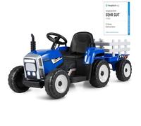 COSTWAY Trattore con Rimorchio Cavalcabile per Bambini 12V, Trattore Elettrico Telecomandato, con Luci e Suoni, 30kg, 3+ Anni (Blu)