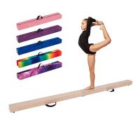 COSTWAY Trave Ginnastica Artistica per Casa 210/240/270 cm, Trave Pieghevole per Bambini con Maniglia, Base in Legno e Fondo Antiscivolo, Trave di Equilibrio da Pavimento (Marrone Chiaro, 270 cm)