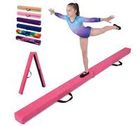 COSTWAY Trave Ginnastica Artistica per Casa 210/240/270 cm, Trave Pieghevole per Bambini con Maniglia, Base in Legno e Fondo Antiscivolo, Trave di Equilibrio da Pavimento (Rosa Scuro, 210 cm)