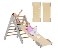 COSTWAY Triangolo da arrampicata con scivolo, struttura da arrampicata per interni a partire da 1 anno, rampa da arrampicata in legno, per arrampicata e scivolo (grigio)