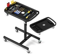 COSTWAY Vassoio Organizer per Attrezzi 2-in-1 con 4 Ruote, Carrello Porta Attrezzi Regolabile in Altezza con Vassoio, Carrello per Attrezzi da Meccanico Portatile per Garage e Officina, Nero