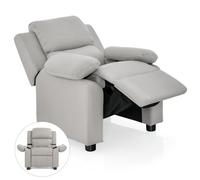 Costzon Kids Recliner, Leather Recliner Chair w/Footrest, Armrest Storage, Headrest & Lumbar Support, Ergonomic Lounge Chair for Living & Gaming Room, Adjustable Recliner Sofa for Boys Girls (Gray)