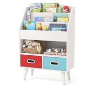 Costzon Libreria per bambini, in legno, a 5 ripiani, con 2 contenitori cubici per libri e giocattoli, libreria Montessori per bambini, libreria per bambini per stanza dei giochi, asilo nido, aula