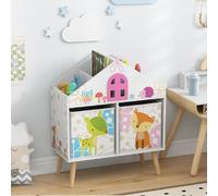 Costzon Montessori - Libreria a 2 ripiani per bambini, in legno, con 2 vassoi in tessuto, mensola Montessori per bambini, casa delle bambole a 2 livelli per la cameretta dei bambini
