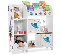 Costzon Organizer per giocattoli e libri per bambini, in legno, con 5 ripiani, 2 scatole e 3 scomparti, perfetto per sala giochi, aula o soggiorno (UFO)