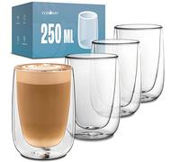 Cosumy 4 Bicchieri a Doppia Parete da 250ml per Cappuccino - Mantengono la Temperatura - Proteggono le Mani - Con Confezione Regalo