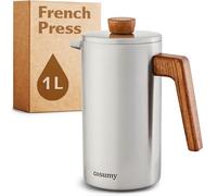 Cosumy French Press Caffettiera francese 1l - Doppia parete a Acciaio Inox e FSC legno - Mantiene caldo il caffe - 5 Tazze