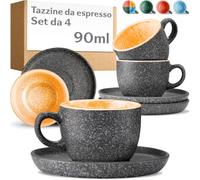 Cosumy Set 4 Tazzine Espresso 90 ml Gialle - Gres con Piattini per Moka | Fatte a mano con smalto reattivo, il gres spesso mantiene il calore a lungo, un servizio moka per quattro persone, giallo