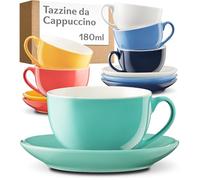 Cosumy Set 6 Tazze Cappuccino Multicolore con Piattini - 180ml Ceramica Mantiene il Calore - Tazze Caffè Impilabili & Lavastoviglie - Tazza Cappuccino con Manico - Tazzine Caffè - Scatola Regalo