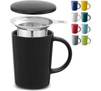 Cosumy Tazza di Ceramica con Filtro e Coperchio - 400ml Grande - Con Manico - Lavabile in Lavastoviglie - Per Tè e Infusi (Nero Notte)