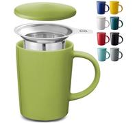 Cosumy Tazza di Ceramica con Filtro e Coperchio - 400ml Grande - Con Manico - Lavabile in Lavastoviglie - Per Tè e Infusi (Verde Matcha)