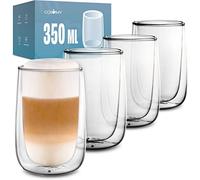 Cosumy Tazzine Caffe Vetro per Latte Macchiato a Doppia Parete Set 4x350 ml: Ti permettono di gustare le tue bevande calde o fredde per un periodo più lungo - Regalo perfetto