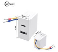 COSWALL Serie E45 / P45 Bianco / Nero Presa a muro 45 * 22,5 mm Tipo C e un caricatore doppio USB CC 5 V, 2 A max. Modulo fai da te CA 100-240 V
