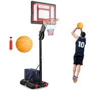 COSWAY Canestro da Basket Regolabile a 10 Livelli, Canestro da Basket da Esterno Portatile con Tabellone da 82cm, 2 Ruote e Borsa
