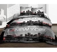 COSY collection New York Set Copripiumino, Cotone, Grigio, 220 x 240 cm