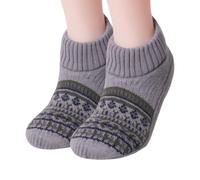 Cosy Fair Isle - Calzini da donna spessi foderati in sherpa | Calzini alla caviglia foderati in pile Sherpa con motivo retrò a maglia Fair Isle, caldi calzini termici per pavimenti