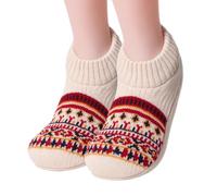 Cosy Fair Isle - Calzini da donna spessi foderati in sherpa | Calzini alla caviglia foderati in pile Sherpa con motivo retrò a maglia Fair Isle, caldi calzini termici per pavimenti