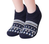 Cosy Fair Isle - Calzini da donna spessi foderati in sherpa | Calzini alla caviglia foderati in pile Sherpa con motivo retrò a maglia Fair Isle, caldi calzini termici per pavimenti
