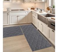 COSY HOMEER tappeto cucina antiscivolo lavabile 2 pezzi, tappeti cucina di facile manutenzione, passatoia cucina tappeti runner per cucina, 61 x 90 cm + 61 x 152 cm, grigio scuro
