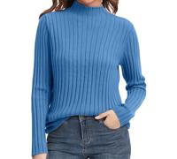 Cosy Jumpers - Maglione da donna, a maniche lunghe, a collo alto, in tinta unita, leggero, morbido, confortevole, lavorato a maglia, caldo, tinta unita, per ufficio, lavoro, Blu, XL