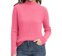 Cosy Jumpers - Maglione da donna, a maniche lunghe, a collo alto, in tinta unita, leggero, morbido, confortevole, lavorato a maglia, caldo, tinta unita, per ufficio, lavoro, rosa, XXL