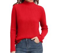 Cosy Jumpers - Maglione da donna, a maniche lunghe, a collo alto, in tinta unita, leggero, morbido, confortevole, lavorato a maglia, caldo, tinta unita, per ufficio, lavoro, Rosso, XXL