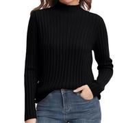 Cosy Jumpers - Maglione da donna, a maniche lunghe, a collo alto, in tinta unita, leggero, morbido, confortevole, lavorato a maglia, caldo, tinta unita, per ufficio, lavoro, Nero , M