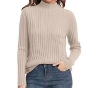Cosy Jumpers - Maglione da donna, a maniche lunghe, a collo alto, in tinta unita, leggero, morbido, confortevole, lavorato a maglia, caldo, tinta unita, per ufficio, lavoro, cachi, S
