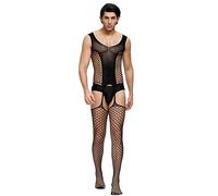 COSY-L Lingerie a Rete Indumenti da Notte a Rete per Uomo, Bodystocking Sexy Cavallo Aperto Pigiama Erotico, Perfetto per Indumenti da Notte, Appuntamenti Notturni, Feste Serali, ECC,Nero,Free Size