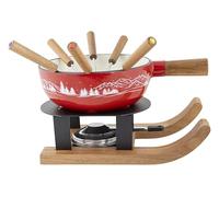 Cosy & Trendy - Set fonduta in ghisa su sci in legno - Collezione Aspen - 22 cm - Rosso - Include 6 forchette in legno