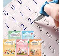 CosyCorner Libro di lavoro magico per la scrittura a mano, pratica di scrittura a mano, penna magica riutilizzabile, con scanalature, design per bambini (4 libri, 25 x 19 cm)