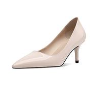 CosyFever Delle donne DC65 Affascinante Punta A Punta Bassa Stiletto Ampie Pompe per Abiti Moda Estate, Pelle verniciata nuda, 7 Wide