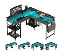 COSYHOMES - Tavolo per computer a L a 2 livelli con presa EU e illuminazione RGB, 140x140x85 cm