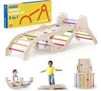 COSYLAND Arrampicata per Bambini 8 in 1, Triangolo Pikler, Colori Mix | Regolabile e Pieghevole in Legno, Scivolo Reversibile e Arco Montessori, 18 Mesi-6 Anni, da Interno, Scatola Regalo