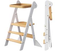 COSYLAND IF Design - Sgabello pieghevole per bambini, con rete protettiva, regolabile in altezza, per bambini, colore: bianco e naturale