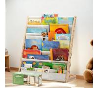 COSYLAND Libreria Montessori per Bambini Con 6 Scomparti in Tessuto Oxford - Libreria per Bambini in Legno Naturale - Libreria Montessori Con Bordi Arrotondati e Design Spazio-Saving(Naturale)